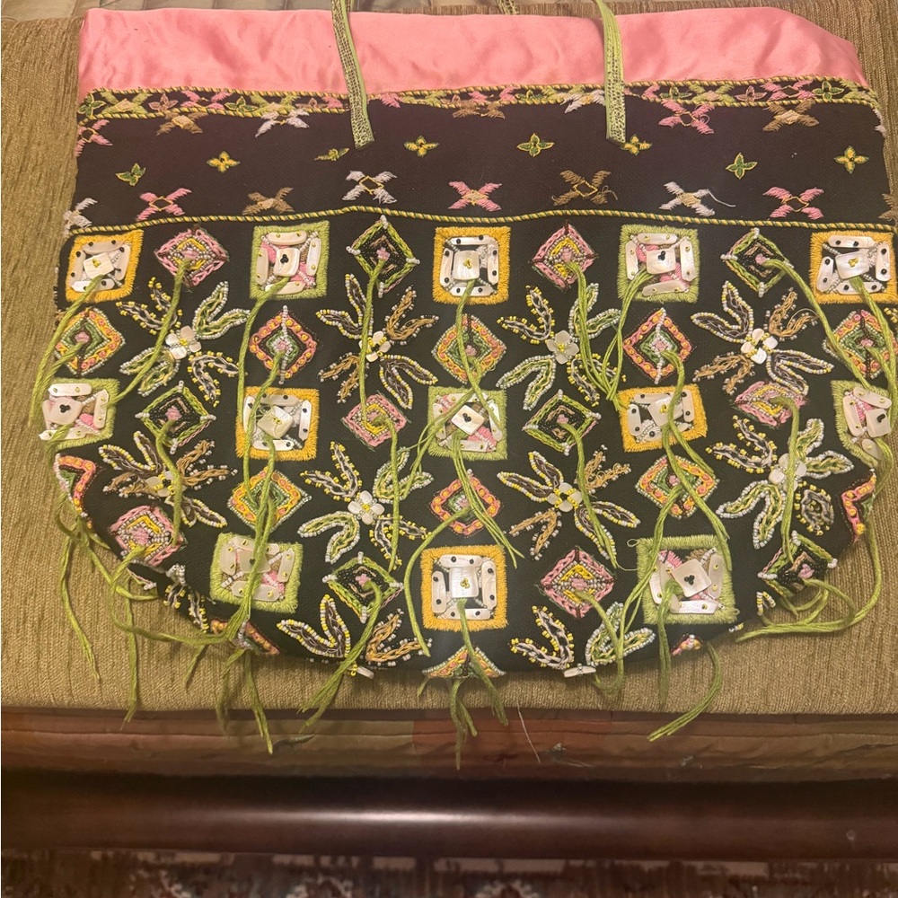 Fendi Pink and Brown Embroidered Tote